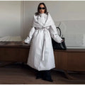 Detachable Triangle Shawl Long Puffer Coat Stand Collar Waist Tie Belt Button Solid Loose Women Coats 2026 Winter Commute Outfit