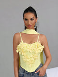 Sexy Splice Appliques Sling Fishbone Top With Ribbon Solid Flowers Backless Party Nightclub Birthday Bandage Tank Top