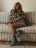 Fashion Floral Faux Lambswool Sweatshirt Women's Casual Zipper Pocket Loose Pullover Sweatshirt Autumn Festive Clothing