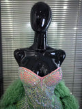 Mint Color Women Sexy Strapless Shining Rhinestones Ball Gown Mini Dress Cute Celebrate Birthday Party Performance Costumes