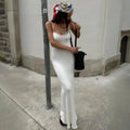 Sexy Knitted Suspender Dress For Women Summer Plunge Slim Long Dress High Waist Elegant Rib Knit Dress Vacation Clothes