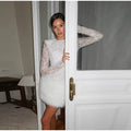 Women's Sexy Lace Patchwork Faux Fur Mini Dress Elegant Turtleneck Long-sleeve Hip Package Slim Dress Lady 2026 Chic Streetwear