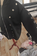 Y2K Hooded Crop Jacket Women Fall Hooded Metal Hollow Skinny Trend Simple Classic High Streetwear Casual Basis Coat