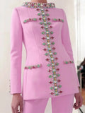 New Arrivals 2026 Designer Luxury Diamond Bead Suit Set Women's Hidden Button Blazer Pink Pencil Pants Suit 2pcs Outfit