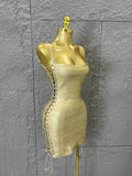 Women Sexy Metallic Gold Silver Bronze Bodycon Dress with Thin Straps and Drawstring Hem Evening Event Women Clubwear Outfit