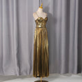 Gold Pleated Maxi Gala Dresses for Women Sleeveless High Waist Patchwork Sashes Spaghetti Strap Luxury Runway Dress Female