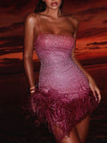 Hit Color Slimming Mini Dresses for Women Strapless Sleeveless High Waist Temperament Dress Female New