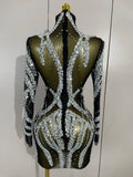 Sparkly Rhinestones Sexy Mesh Transparent Mini Dress Eveing Birthday Party Dance Nightclub Fashion Show Stage Costumes