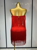 Women Sexy Strapless Tassel Off Shoulder Bandage Dress Fancy Club Celebrity Evening Party Mini Bodycon Dress Birthday Vestido