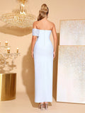 Strapless Pearl bead Bodycon Long Dress Off-shoulder Side Slit Sexy Club Party Evening Maxi Dresses Women's Clothing