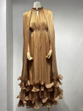Commuting Style V-neck Cape Style Black Fungus Edge Double-layer Hem Dresses For Women 2026 Autumn New