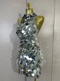 Sexy Shiny Round Sequins Halter Backless Mesh Mini Dress Women Celebrate Eveing Party Club Luxury Birthday Nightclub Stage Wear