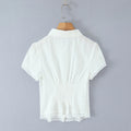 Solid Two Peice Set for Women Lapel Short Sleeve Shirt Low Waist Spliced Fungus Edge Mini Skirt Sweet Suit Female