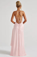 Sexy Satin Long Dress Luxury Ruffles Backless Bandage Evening Dresses Red Burgundy Blue Wedding Guest Cocktail Party Summer New