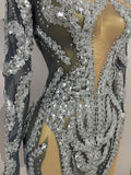 Sparkly Rhinestones Sexy Mesh Transparent Mini Dress Eveing Birthday Party Dance Nightclub Fashion Show Stage Costumes