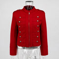 Women Double-Breasted Stand Collar Cropped Jacket Long-Sleeved Solid Zipper Metal Button Fashion Street Coat Autumn Winter