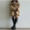 Retro Drew-string Jackets Women's Loose Full Sleeves Buttons Zipper Pockets Lapel Coats 2026 New Ladies Autumn Solid Outwear