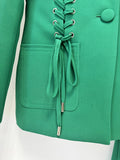Women’S Designer 2-Piece Set Single Breasted Lace Up Decoration Blazer High Waist Wide Leg Pants Formal Party Suit Outfit