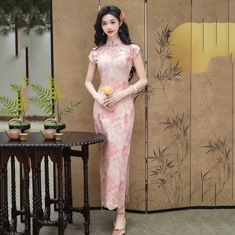 Retro Blue Cheongsam New Chinese Style Improved High-end Temperament Long Style Slim Fit Slimming Female Qipao Dress