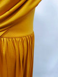 Solid Spliced Folds Dresses for Women Slash Neck Shoulder Cuff High Waist Temperament Dress Female Fashion