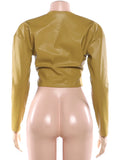 Luxury PU Crop Jacket Women Irregular Waist-Cinch Spring Wild Zip Full Sleeve Streetwear Office Lady Classic Coat