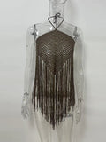 Fashion Knit Tassels Women's Cropped Vest Hollow Out Halter Sleeveless Backless Beach Tops 2026 Summer Lady Chic All-match Top