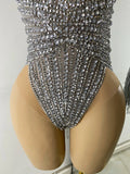 Sexy Mesh See Through Bodysuit Women Glitter Rhinestones Tassel Sleeveless Performance Dance Costume Nightclub Bar Stage Wear