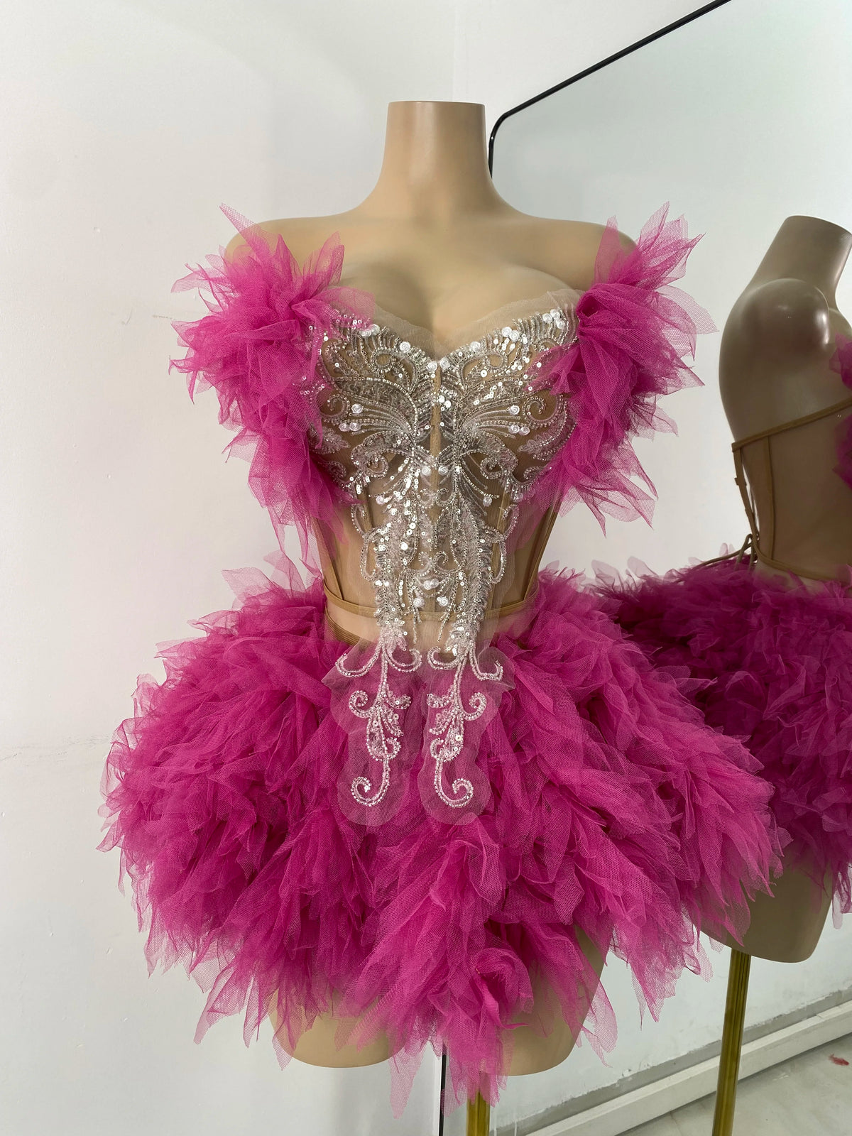 Sparkly Sequins Birthday Outfit Women Sexy Top Skirt Two Pieces Sets Celebrity Performance Show Wear Nightclub Bar Dress