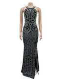 Women Sexy Backless Hot Drilling Process Party Club Night Maxi Dress Pearl Beading Rhinestone Birthday Evening Long Dress