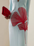 High End Slim Embroidery Designer Dresses for Women O Neck Patchwork Cut Out Evening Floor Length Dress Female Fashion Style