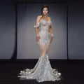 2026 Popular Bright Crystal Sequins Elegant Fishnet Dress, Off-the-shoulder Wedding Dress Women Dresses for Party and Wedding
