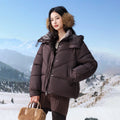 Casual Hooded Puffer Jacket Women Plaid Lining Drawstring Collar Quilted Warm Padded Elastic Cuff Coat Winter Oute Street Wear