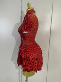 Sparkly Sequins Bodysuit Short Dress Women Sexy Nightclub Dancer DJ Stage Performance Wear Luxury Birthday Party Festival Outfit