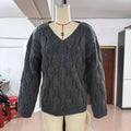 Women's Cable Knit Sweater V Neck Long Sleeve Oversized Loose Chunky Twist Pullover Tops Casual Autumn Retro Commute Top