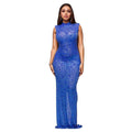 Fall Diamonds Hot Rhinestones O-neck Women Sleeveless Bodycon Long Dress Birthday Party Evening Prom Maxi Dresses
