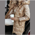 Women Hooded Quilted Mid-Length Puffer Coat Zipper Shiny Surface Warm Cotton Padded Jacket 2026 Fashion Casual Winter Outerwear