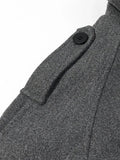 Gray Minimalist Woolen Coat for Women Stand Collar Long Sleeve Pathowrk Single Breasted Loose Casual Jacket Female