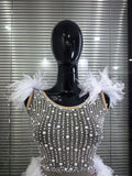 Sparkly Rhinestones Women Sexy Mesh See Through Bodycon Bodysuit Bar Dancer Latin Performance Costumes Stage Wear