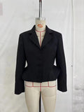 Black Loose Spliced Buttons Chic Jackets for Women Lapel Long Sleeve Commute Basics Jacket Female Summer Fashion