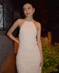 Fashion Backless Ruched Long Dress For Women Halter Lace Up Sexy Ruffle Dress Loose Female 2025 Summer New Vacation Dress