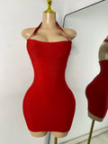 Women Celebrity Sexy Solid Color Bandage Mini Dress Elegant Party Evening Birthday Gowns Night Club Cocktail Outfit
