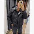 Casual Hooded Puffer Jacket Women Plaid Lining Drawstring Collar Quilted Warm Padded Elastic Cuff Coat Winter Oute Street Wear