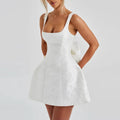Solid Slimming Spliced Embroidery Dresses for Women Square Neck Sleeveless Patchwork Bows Dress Female Clothes New