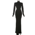 Sexy Backless Long Dress For Women Turtleneck Evening Party Ruched Dress Elegant Solid Long Sleeve Streetwear Maxi Dress