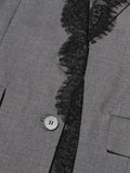 Chic Solid Spliced Lace Edge Blazers for Women Notched Collar Long Sleeve Temperament Designer Coats Female Clothes Style