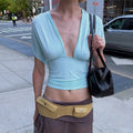 Halter Neck Backless Sexy Vest Women's Summer Slim Strappy Fashion Elasticity V-Neck Vest Solid Vacation Party Female Top
