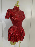 Sparkly Sequins Bodysuit Short Dress Women Sexy Nightclub Dancer DJ Stage Performance Wear Luxury Birthday Party Festival Outfit
