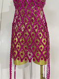 Sexy Sparkly Sequin Diamond Mesh Transparent Two Piece Set Women Celebrate Evening Party Birthday Dress Stage Photo Shoot Wear