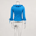 Ruffled Knit Casual Pullover Women's Bow Lace Up V-Neck Solid Slim Commuter T-Shirt Summer New Female Party Vacation Top