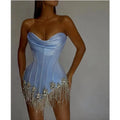 2 Color Super Flash Rhinestone Tassel Glam Tube Top Miniskirt Socialite Birthday Party Banquet Dress Performance Wear Cocktail